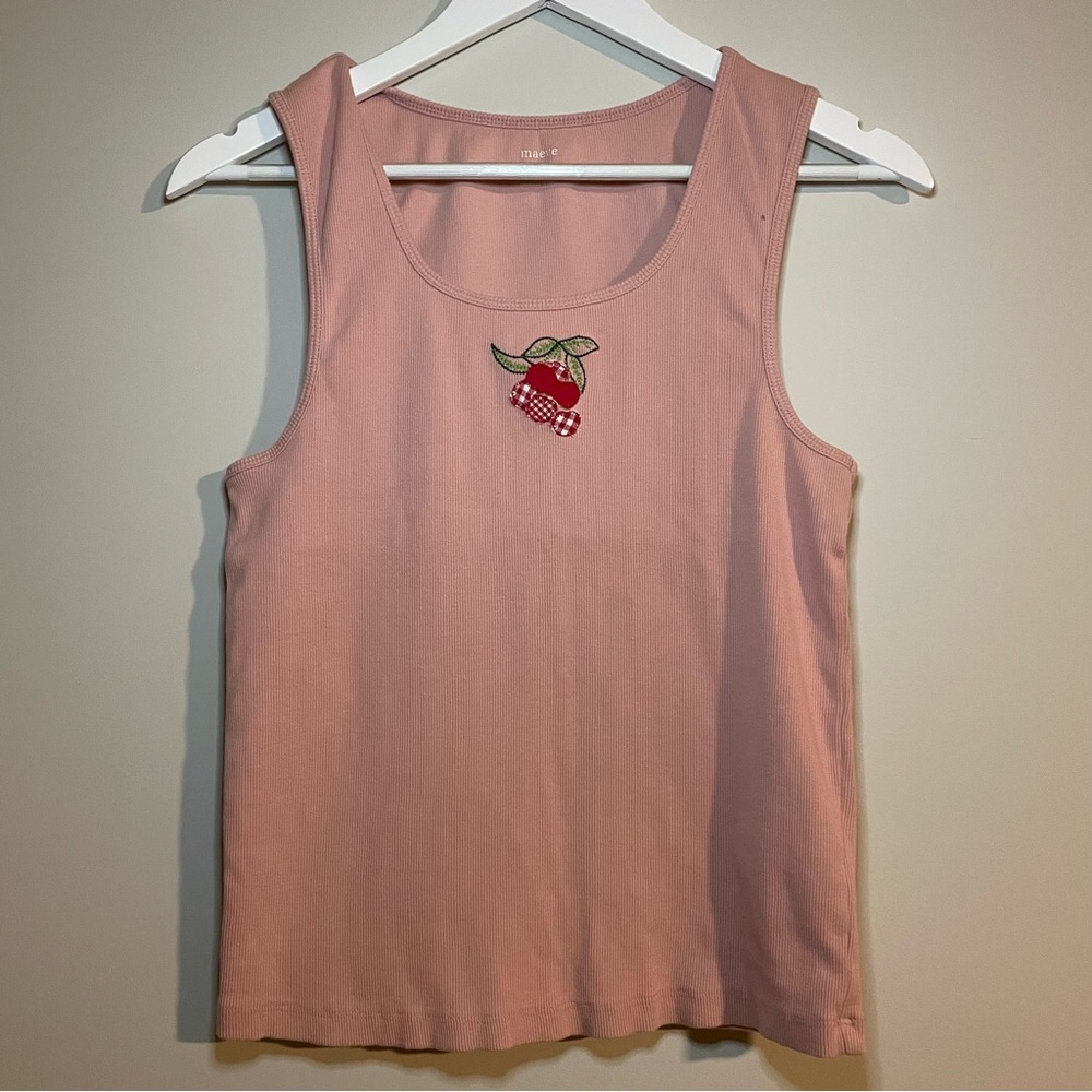 Maeve Anthropologie Pink Tank with Cherry Embroidery